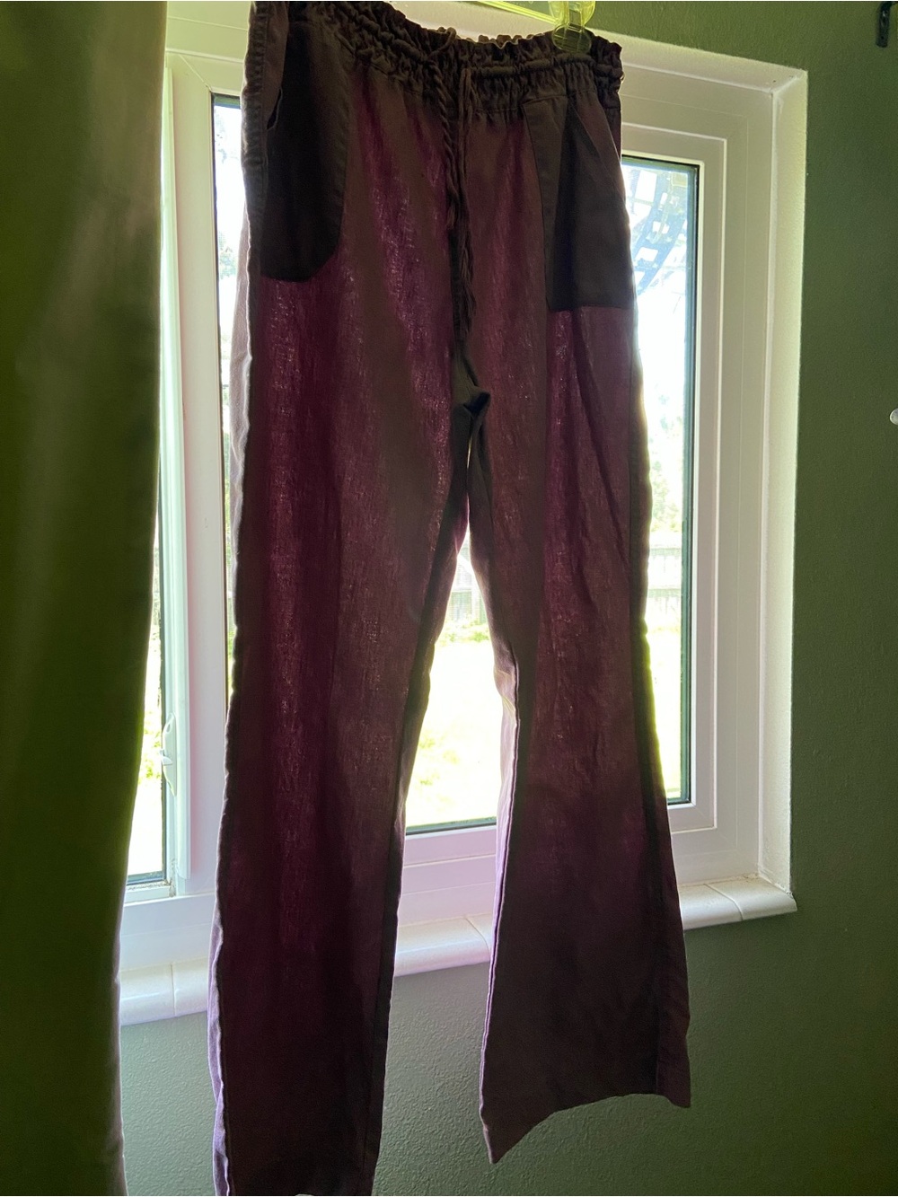 28”-34 stretch waist Linen blend Women's Elastic-Waist Purple Linen Pants
Large